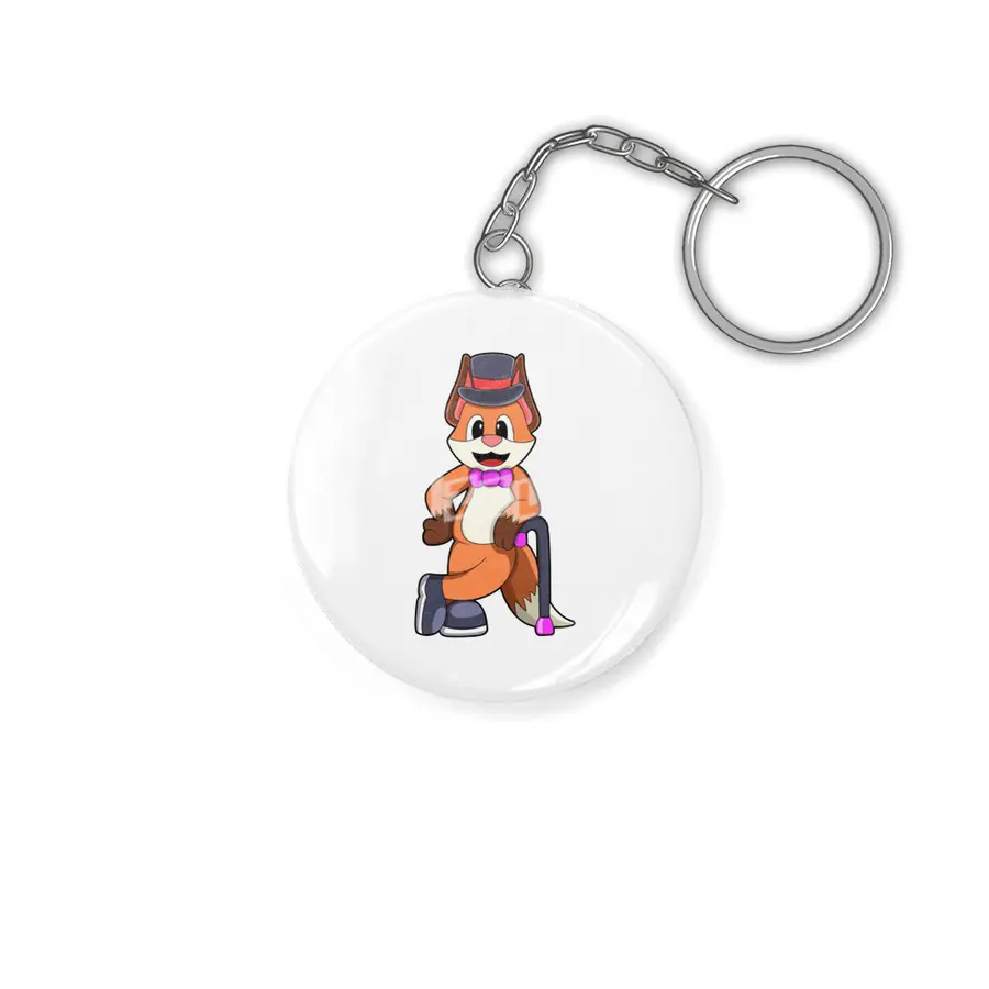 Fox as Gentleman with Hat & Stick Anahtarlık
