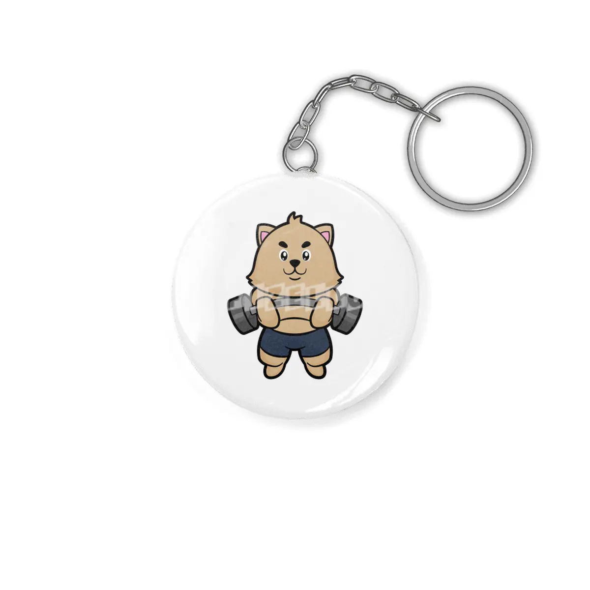 Cat at Bodybuilding with Barbell Anahtarlık