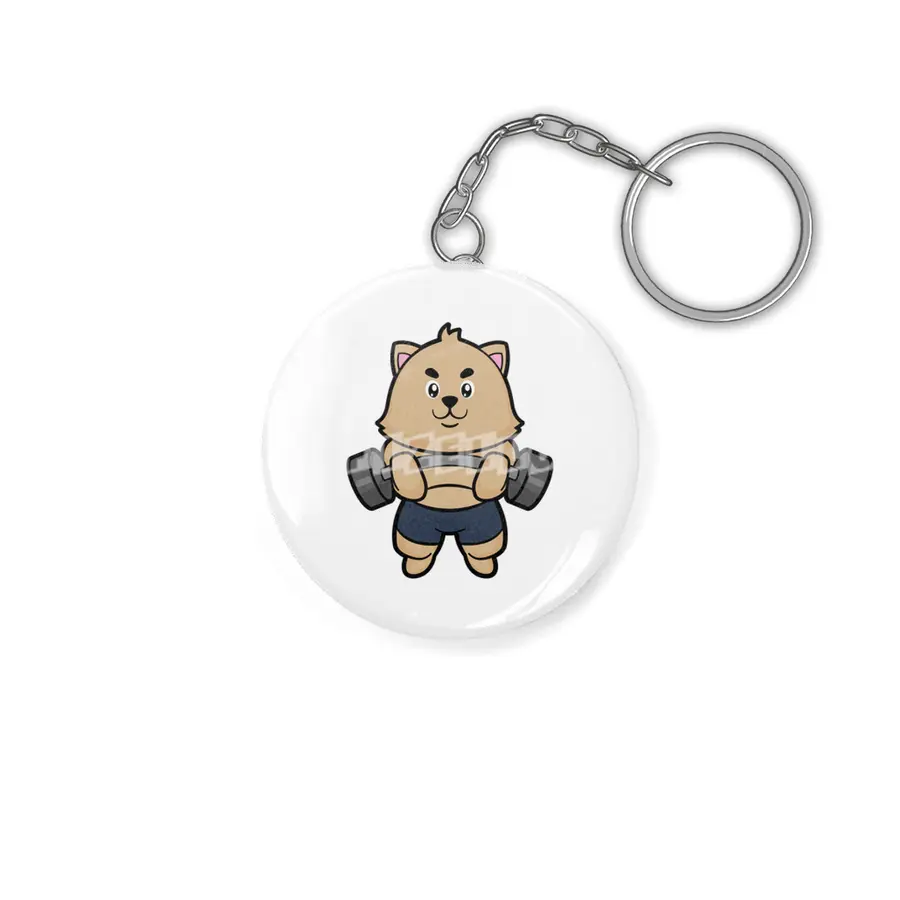 Cat at Bodybuilding with Barbell Anahtarlık
