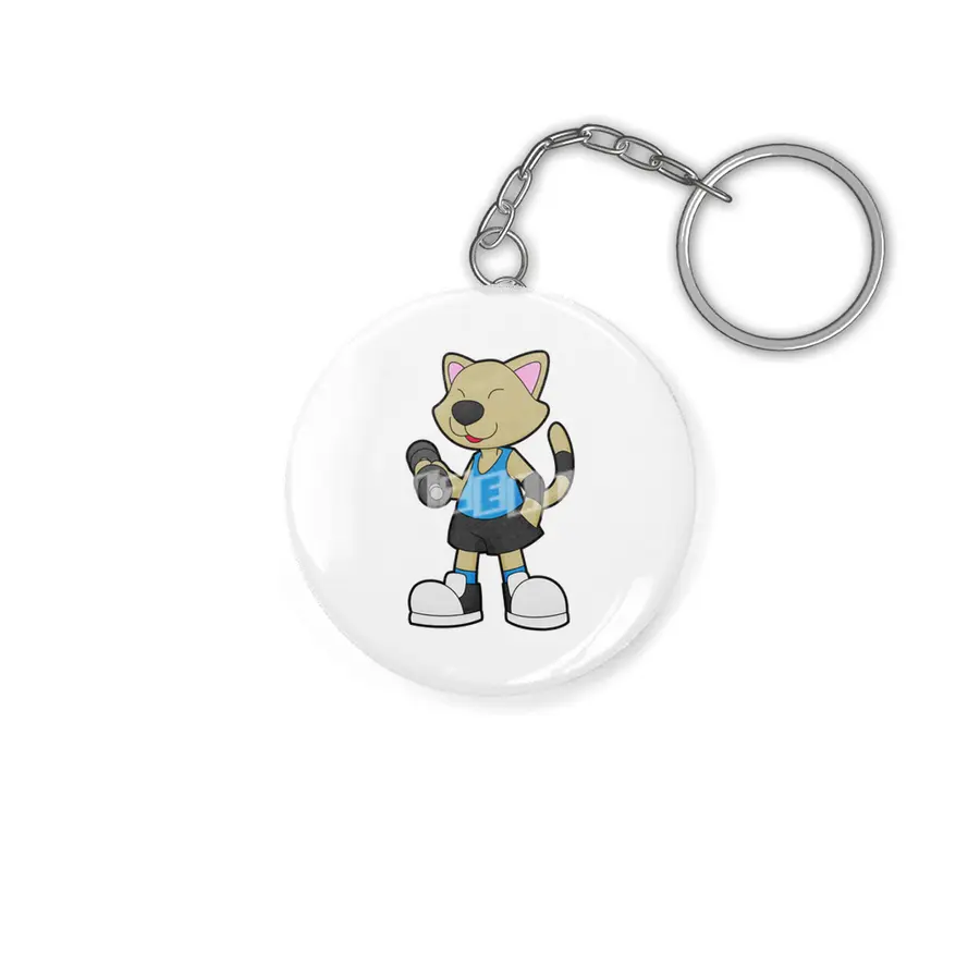 Cat at Fitness with Dumbbell Anahtarlık