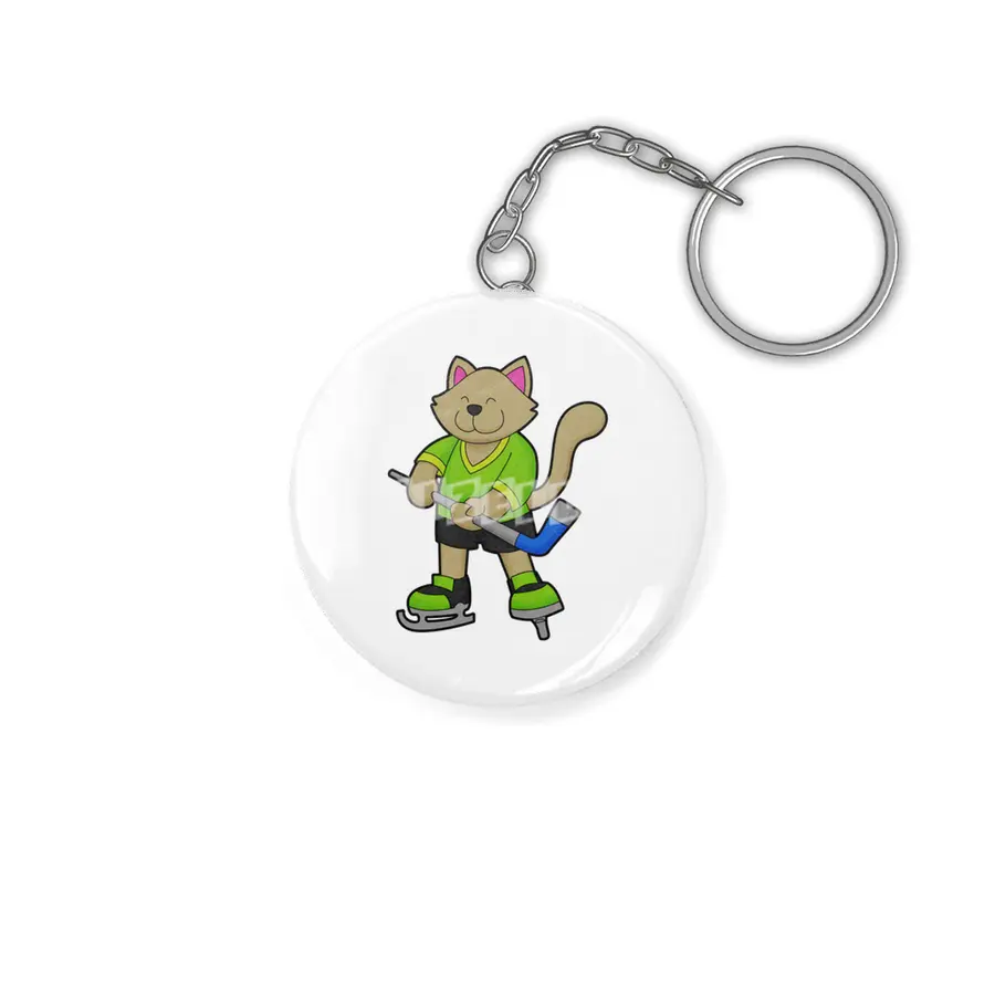 Cat at Ice hockey with Ice hockey stick Anahtarlık