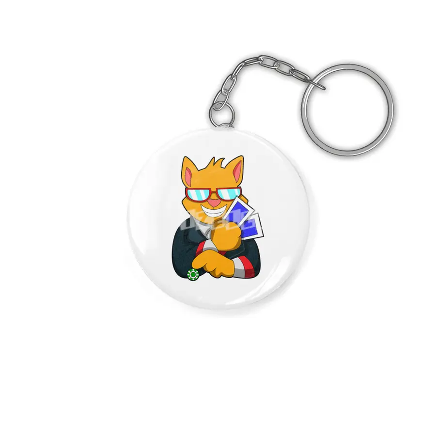Cat at Poker with Cards & Poker chip Anahtarlık