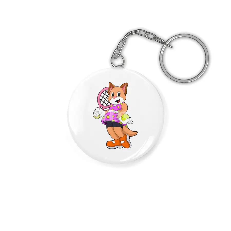 Cat at Tennis with Tennis racket Anahtarlık