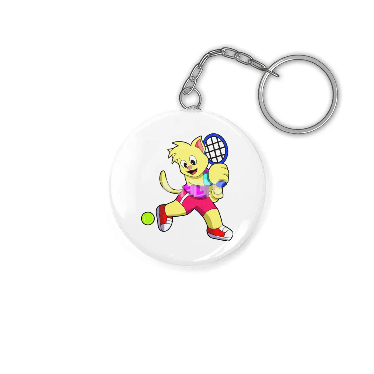 Cat at Tennis with Tennis racket & Tennis ball Anahtarlık