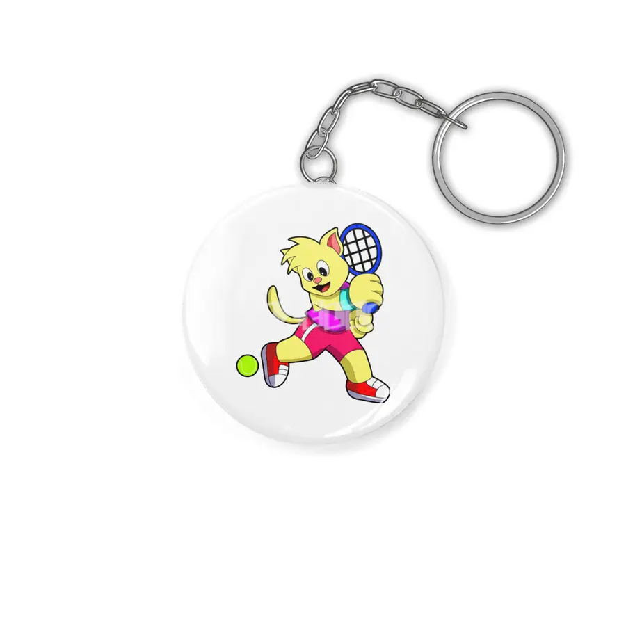 Cat at Tennis with Tennis racket & Tennis ball Anahtarlık