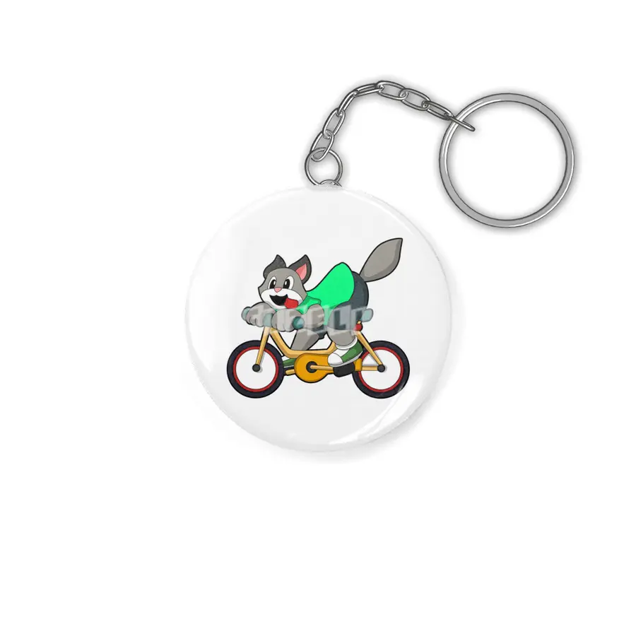 Cat with Bicycle Anahtarlık