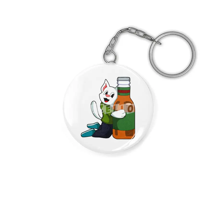Cat with Bottle of Beer Anahtarlık