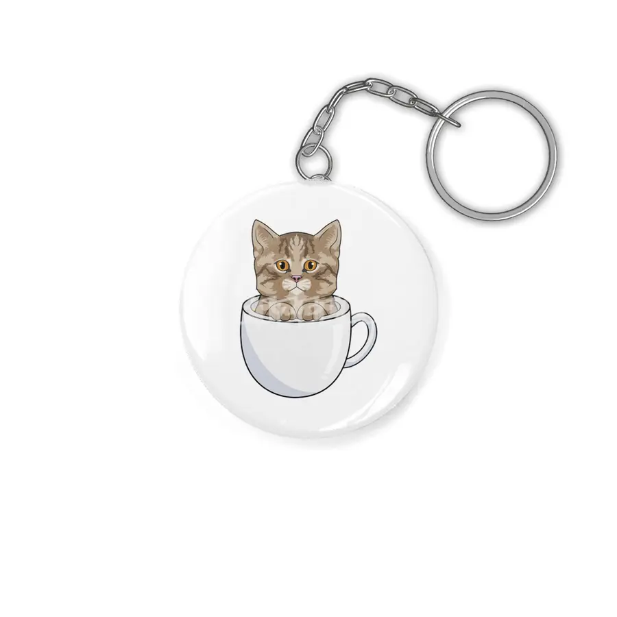 Cat with Cup Anahtarlık