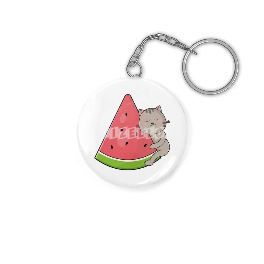 Cat with Watermelon Anahtarlık