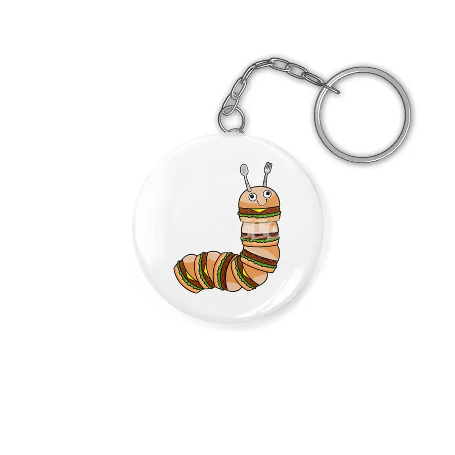 Caterpillar as Cheeseburger with Beef & Salad Anahtarlık