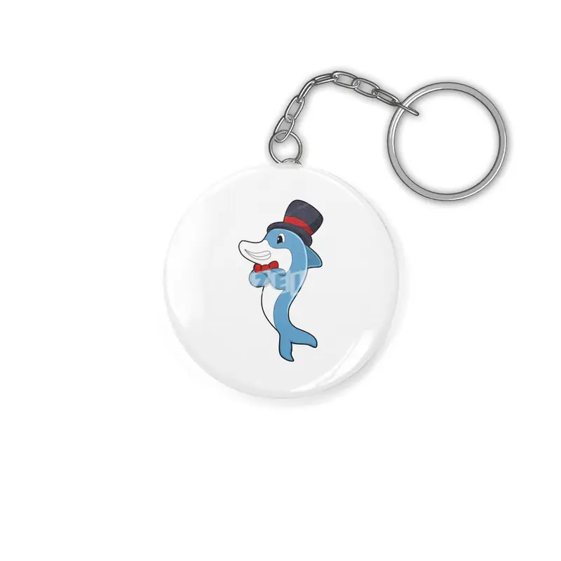 Dolphin as Gentleman with Hat Anahtarlık