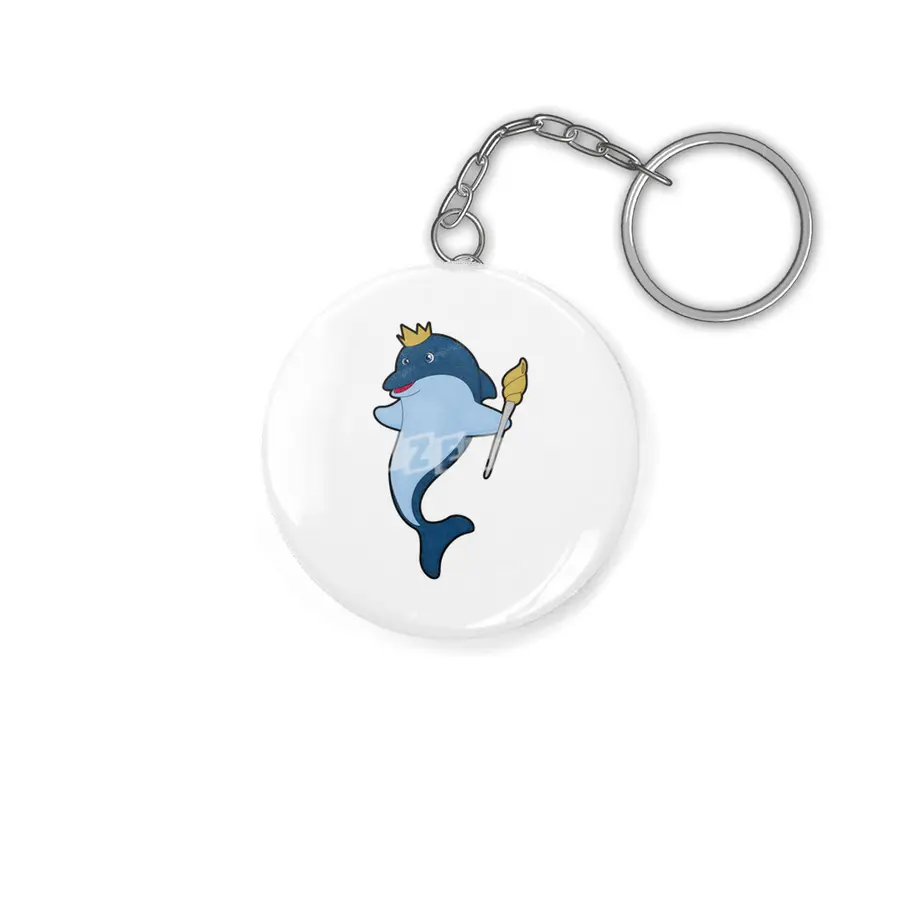 Dolphin as King with Staff & Crown Anahtarlık