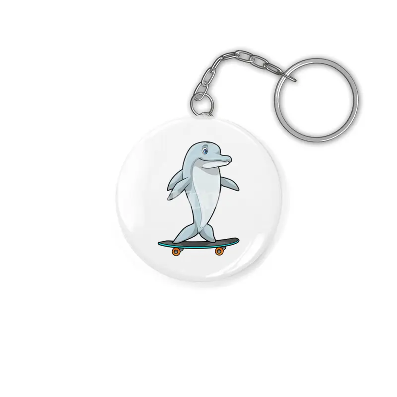 Dolphin as Skater with Skateboard Anahtarlık