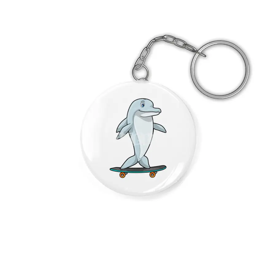 Dolphin as Skater with Skateboard Anahtarlık
