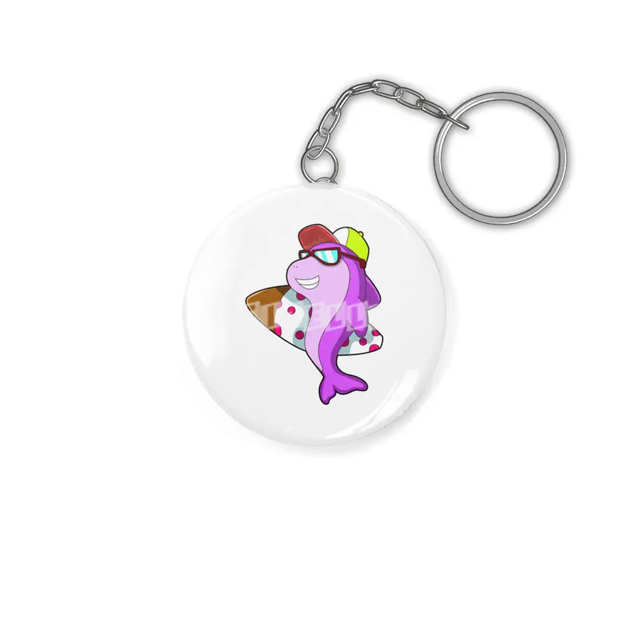 Dolphin as Surfer with Surfboard & Cap Anahtarlık