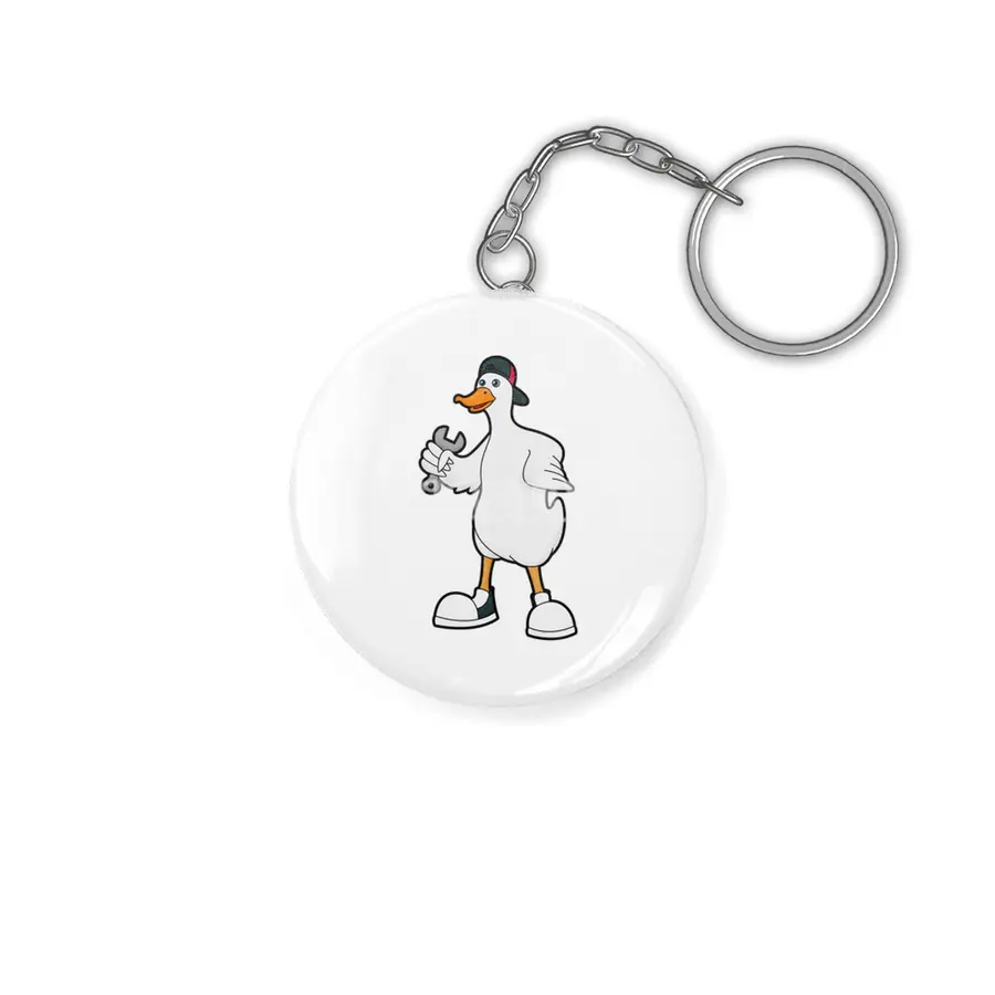 Duck as Craftsman with Tool & Cap Anahtarlık