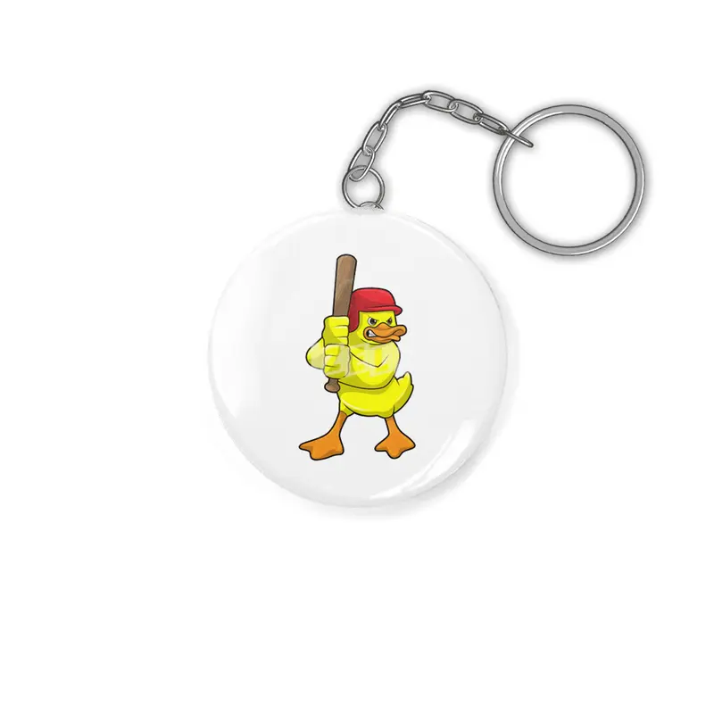 Duck at Baseball with Baseball bat & Cap Anahtarlık