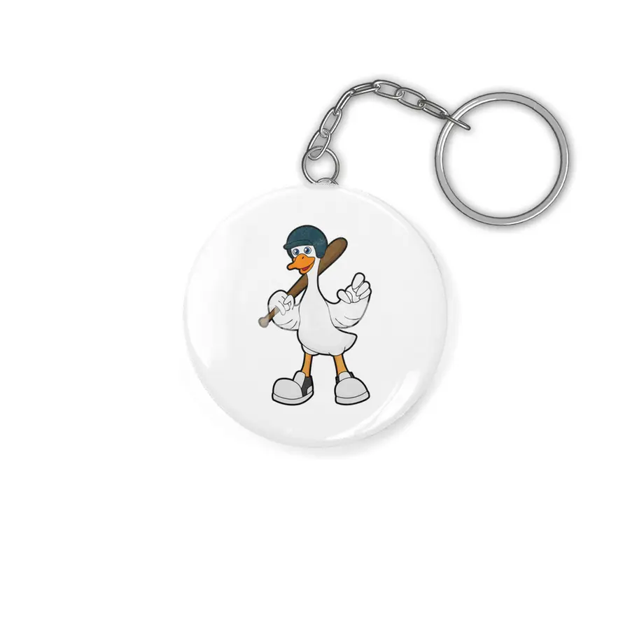 Duck at Baseball with Baseball racket & Helmet Anahtarlık