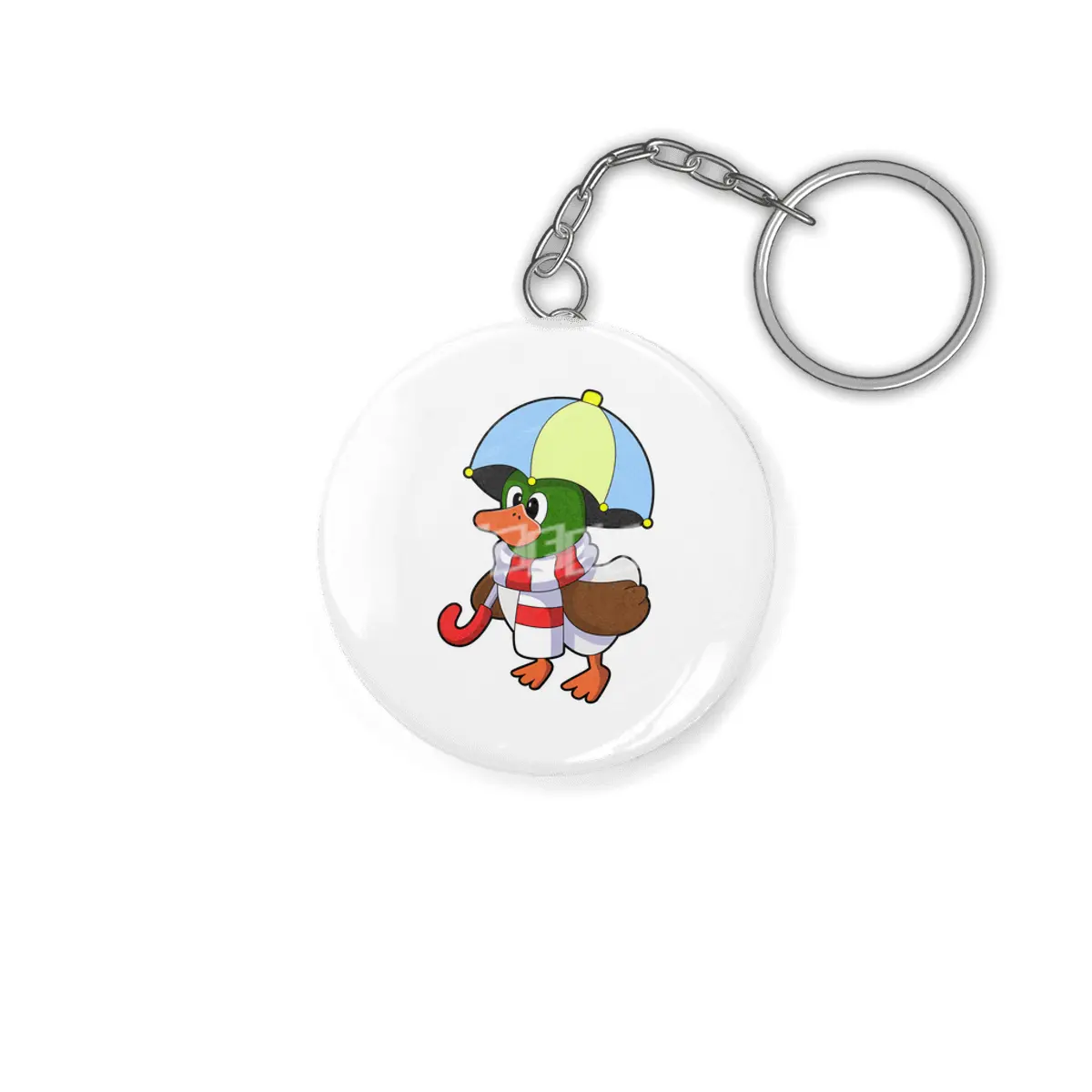 Duck at Raining with Umbrella Anahtarlık