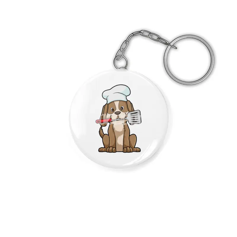 Dog as Cook with Chef's hat & Spatula Anahtarlık