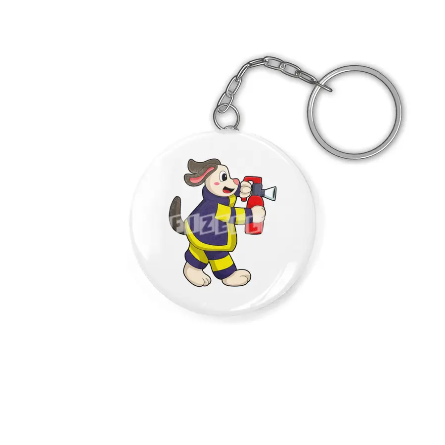 Dog as Firefighter with Fire extinguisher Anahtarlık