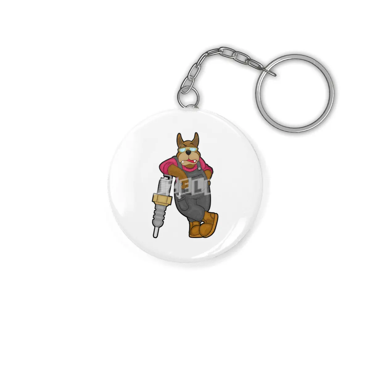 Dog as Mechanic with Spark plug Anahtarlık