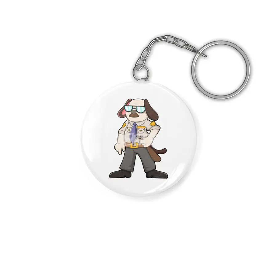 Dog as Police officer with Baton & Sunglasses Anahtarlık