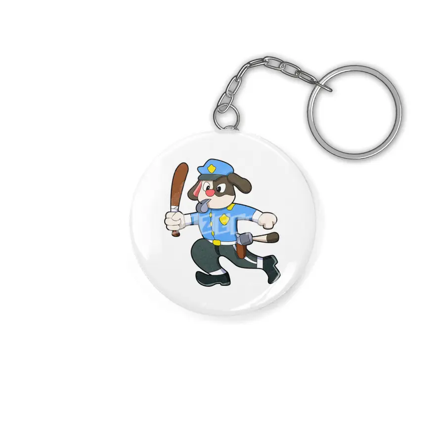 Dog as Police officer with Baton - Police Anahtarlık