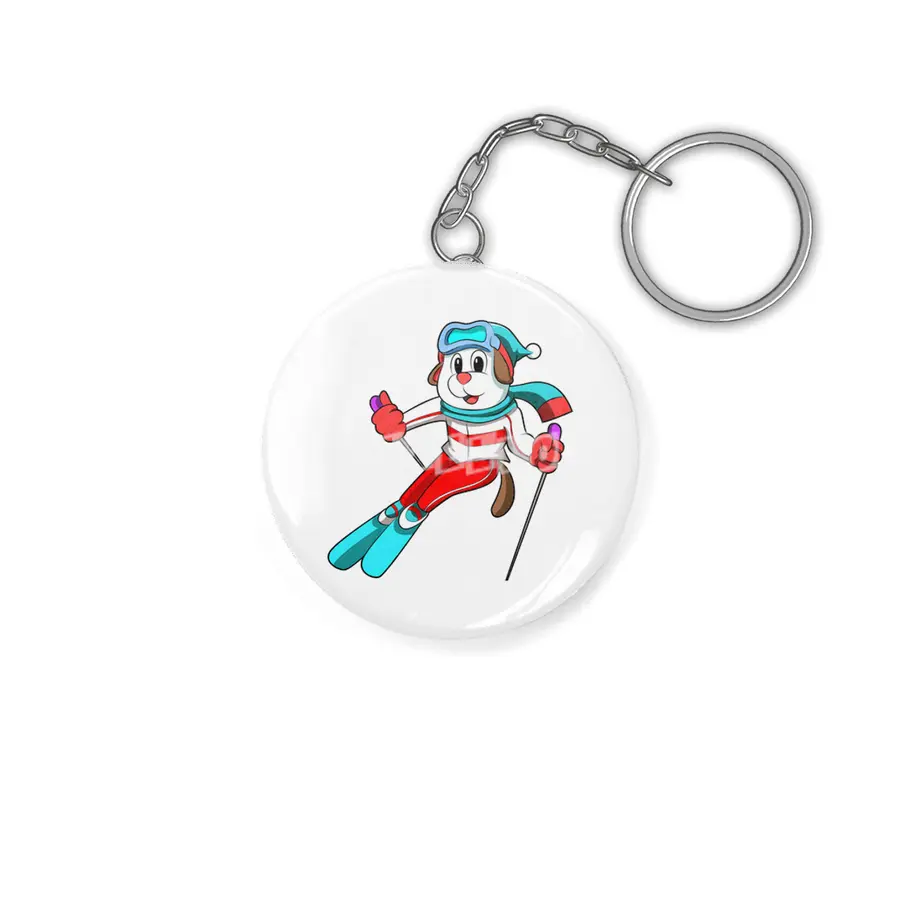 Dog as Skier with Skis Anahtarlık