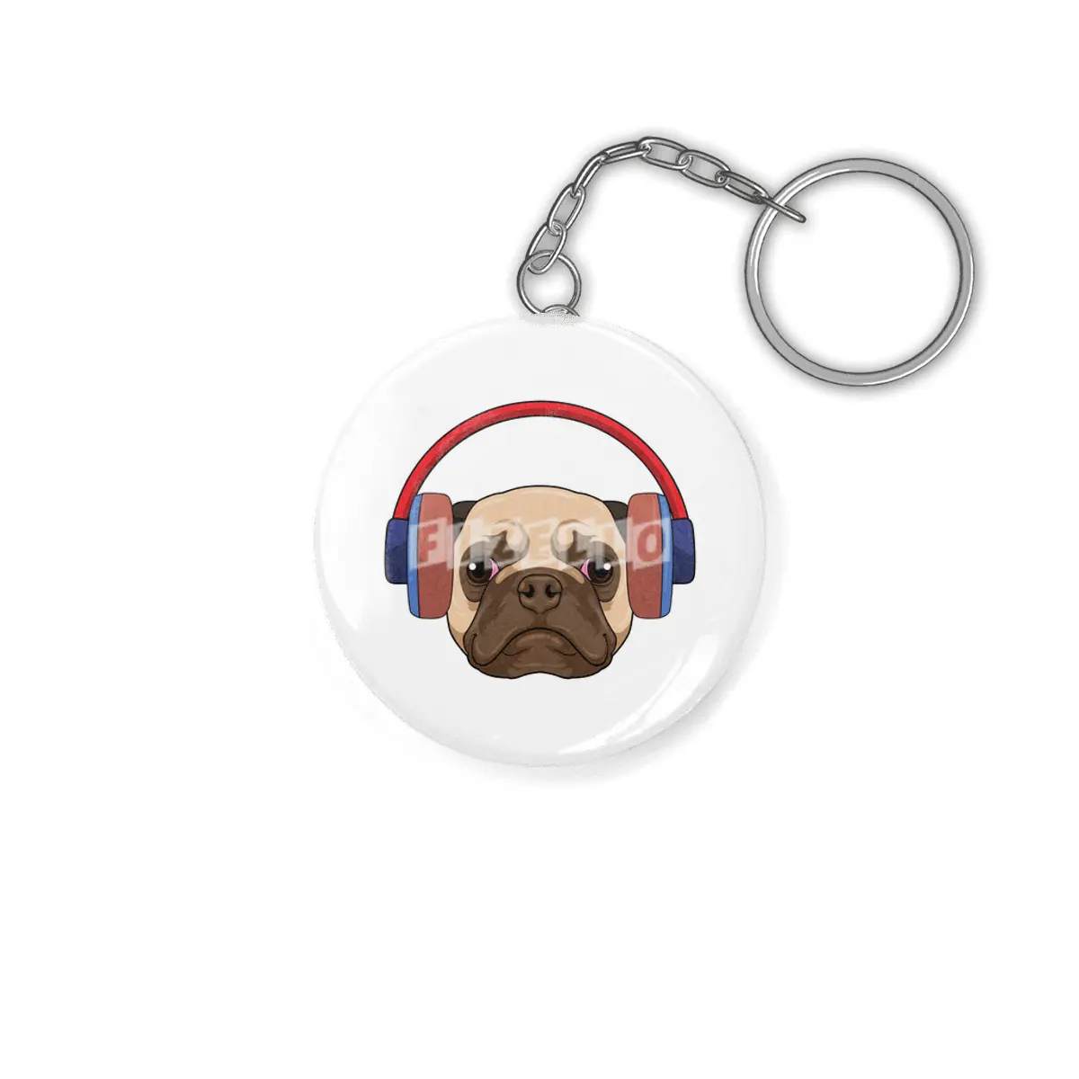Dog at Music with Headphone Anahtarlık
