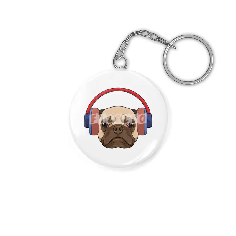 Dog at Music with Headphone Anahtarlık