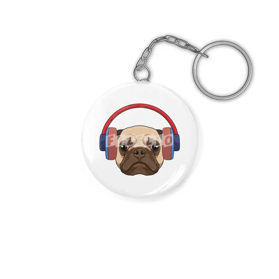 Dog at Music with Headphone Anahtarlık
