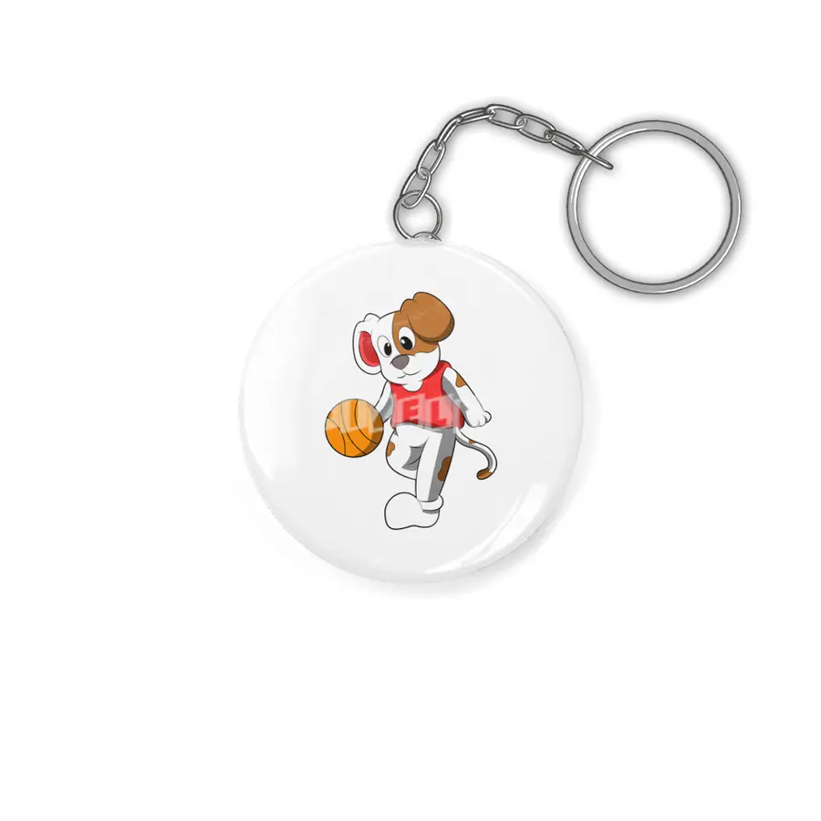 Dog at Sports with Basketball Anahtarlık