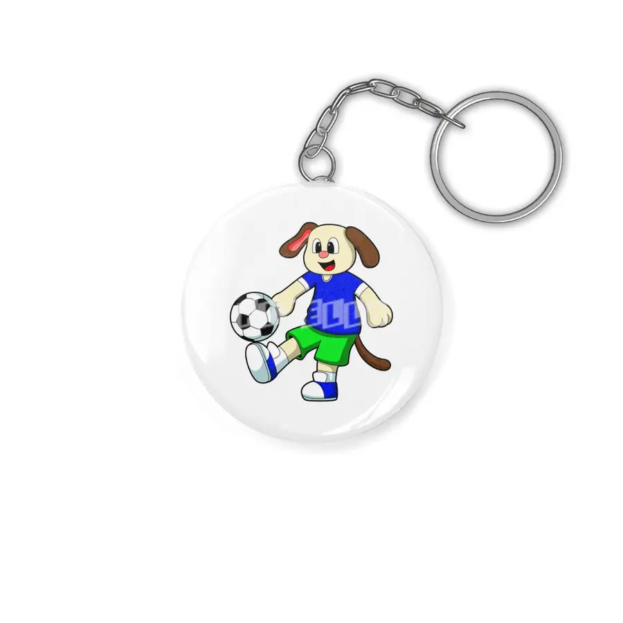 Dog at Sports with Soccer Anahtarlık
