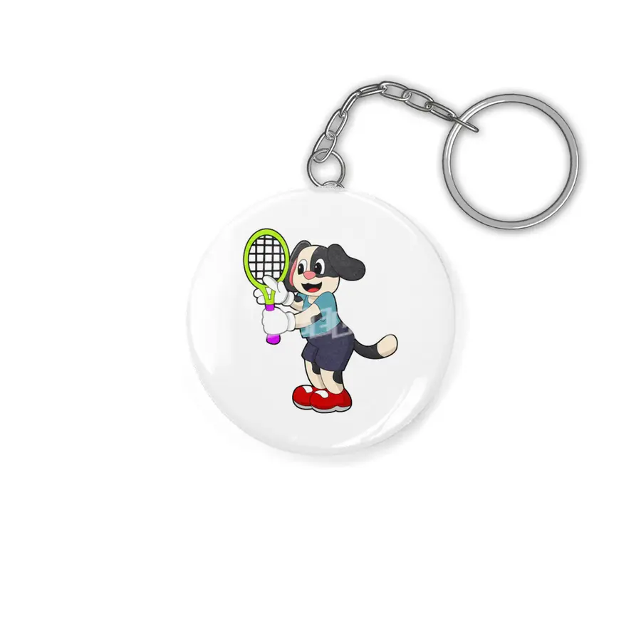 Dog at Tennis with Tennis racket Anahtarlık