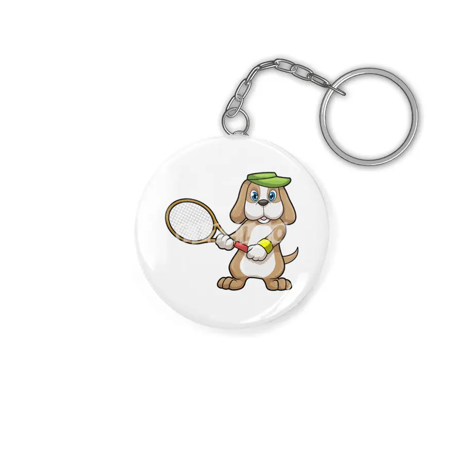 Dog at Tennis with Tennis racket & Cap Anahtarlık