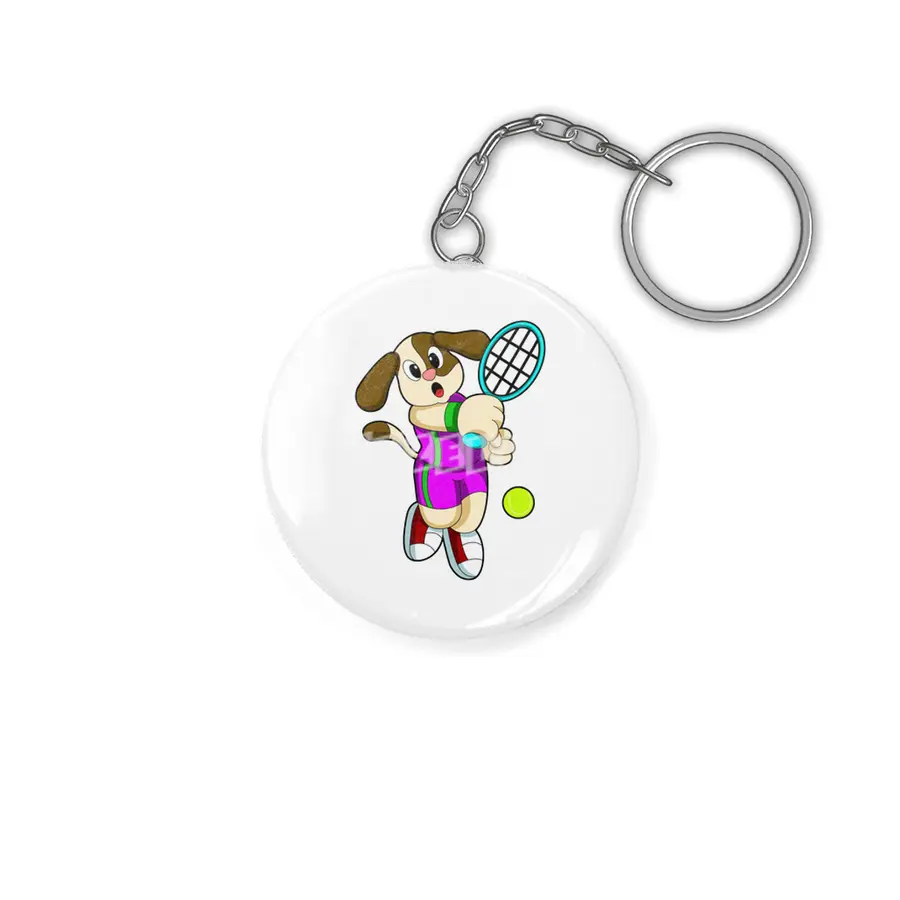 Dog at Tennis with Tennis racket & Tennis ball Anahtarlık