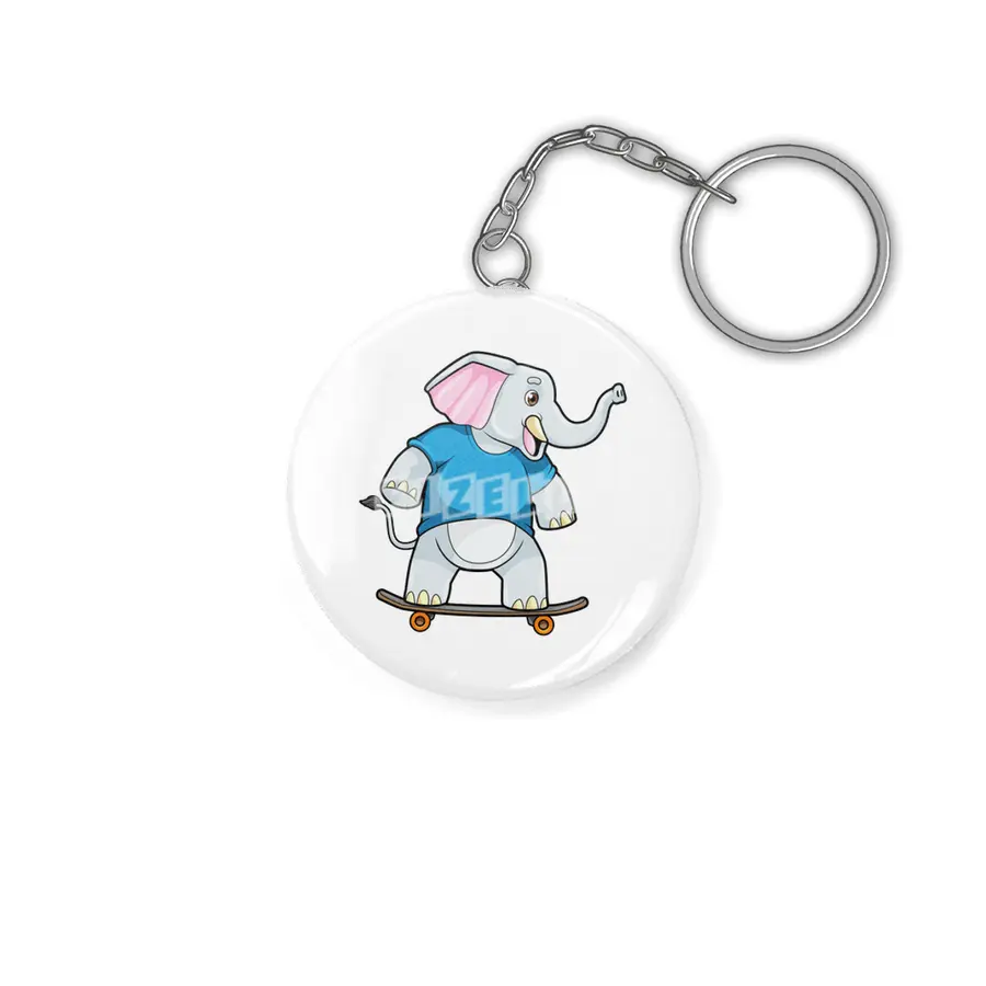 Elephant as Skater with Skateboard Anahtarlık