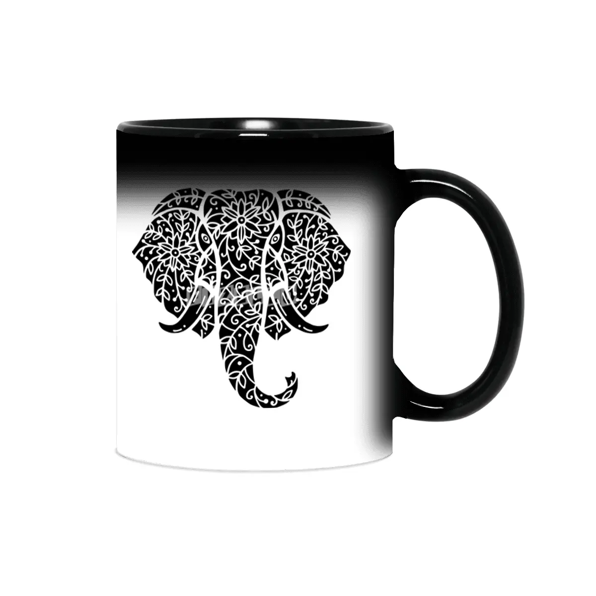Ornate Elephant (Black on White) Sihirli Kupa