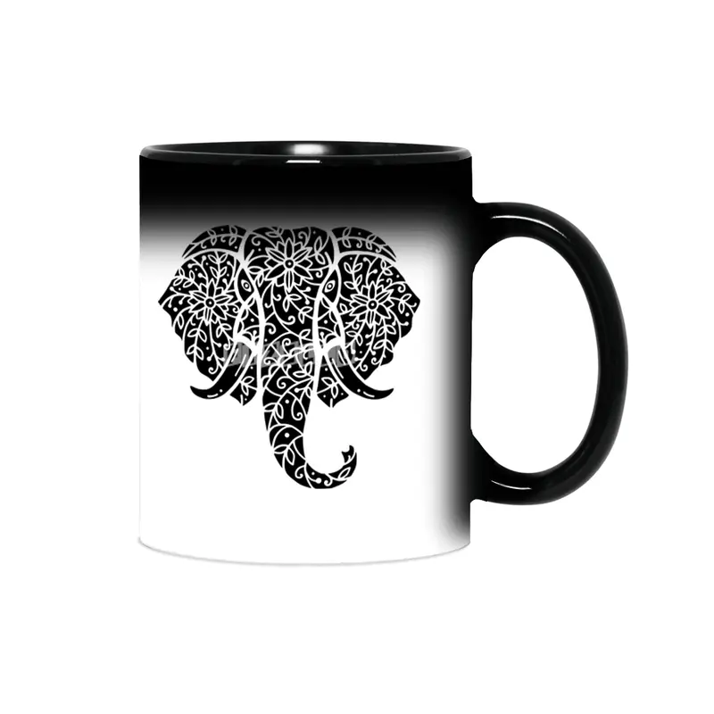 Ornate Elephant (Black on White) Sihirli Kupa