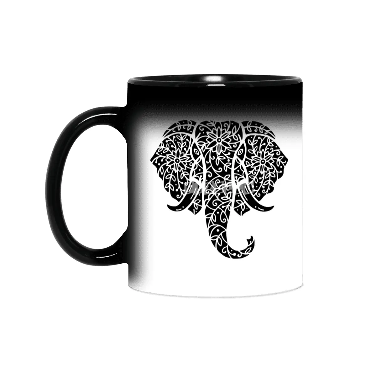 Ornate Elephant (Black on White) Sihirli Kupa