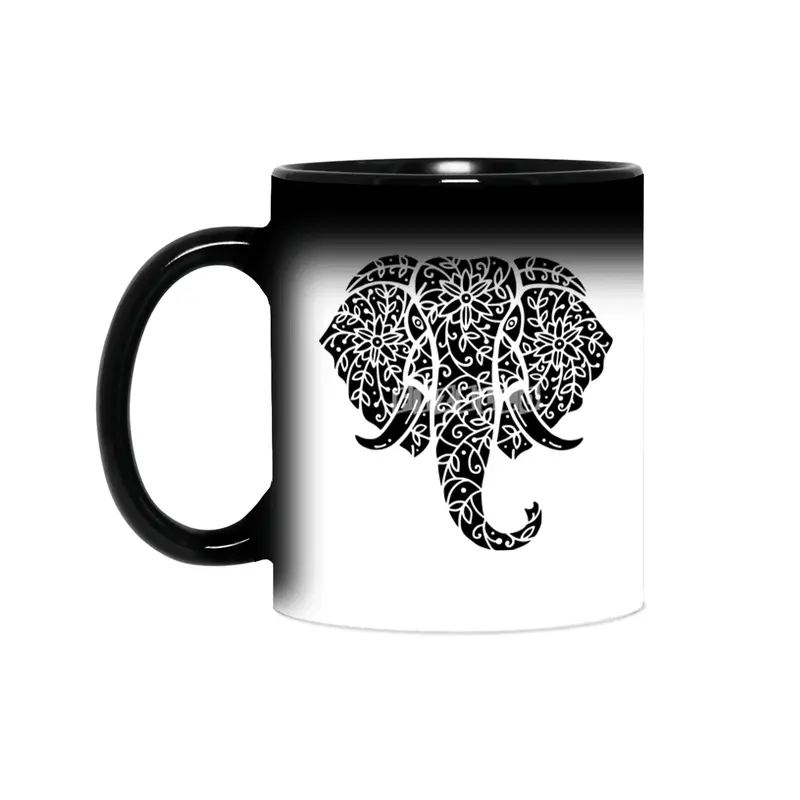 Ornate Elephant (Black on White) Sihirli Kupa