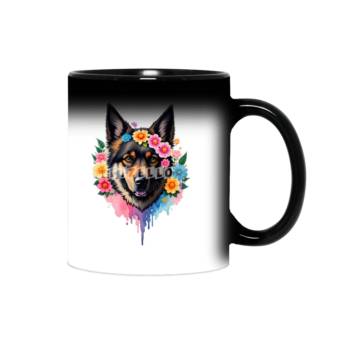 Cute Retro German Shepard Dog with Colorful Flowers Sihirli Kupa