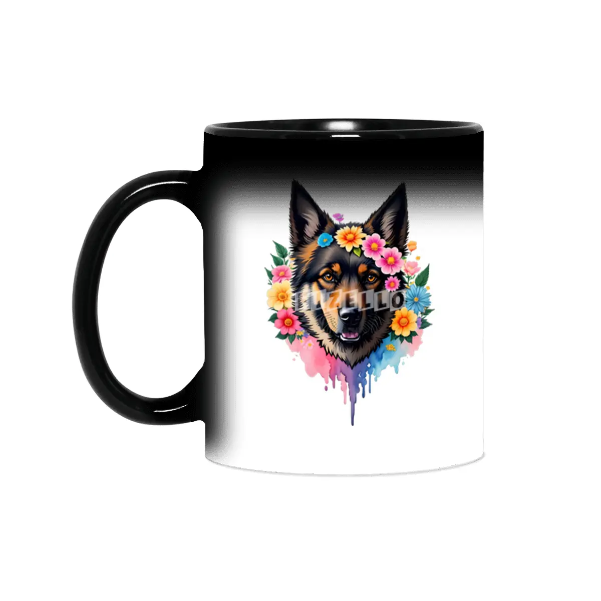 Cute Retro German Shepard Dog with Colorful Flowers Sihirli Kupa