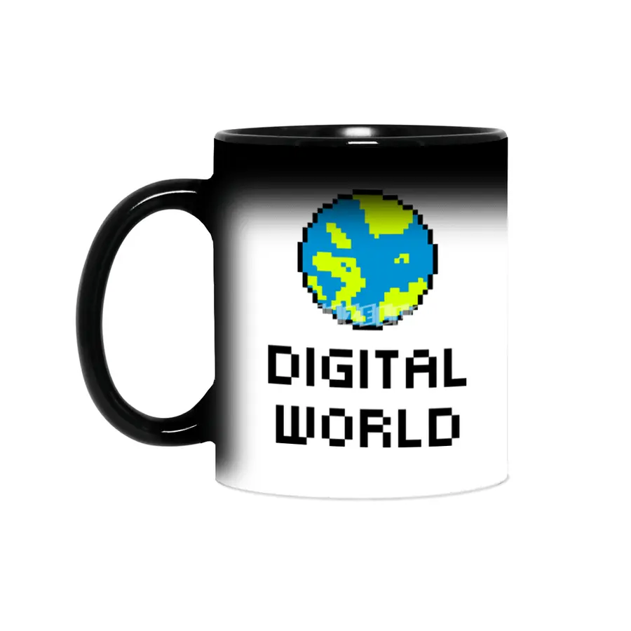 Digital World (8Bit Pixel Earth Logo) Art Sihirli Kupa