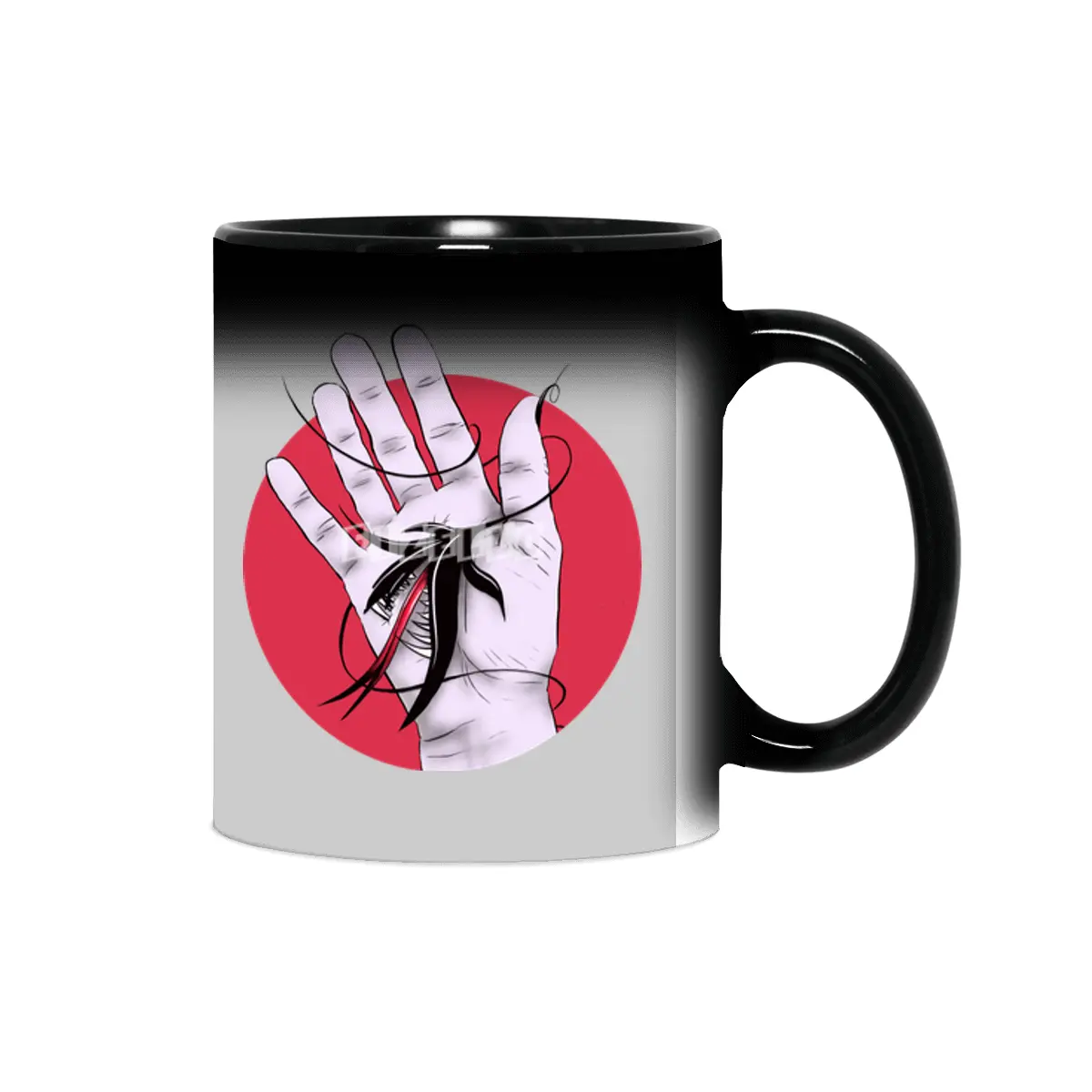 Creepy Gothic Hand Biting Flower Monster Weird Art Sihirli Kupa