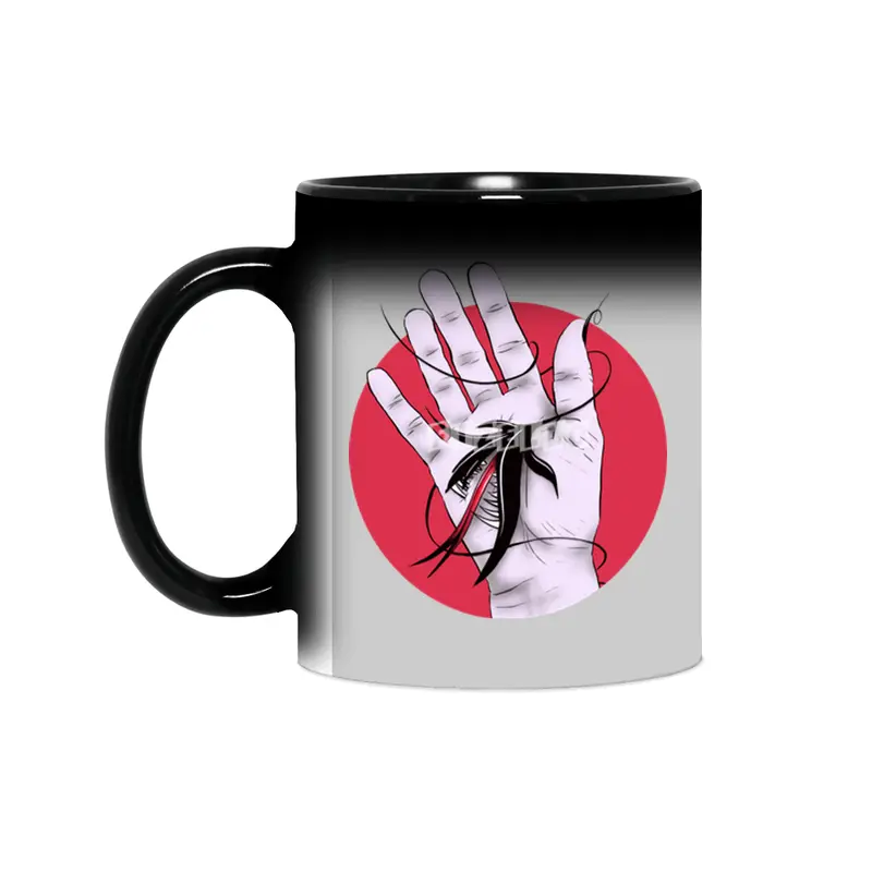 Creepy Gothic Hand Biting Flower Monster Weird Art Sihirli Kupa
