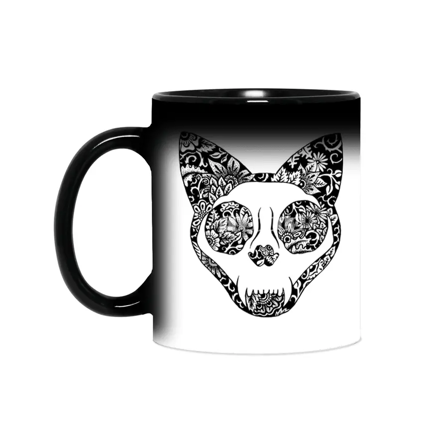 Cat Skull Flower Garden Sihirli Kupa