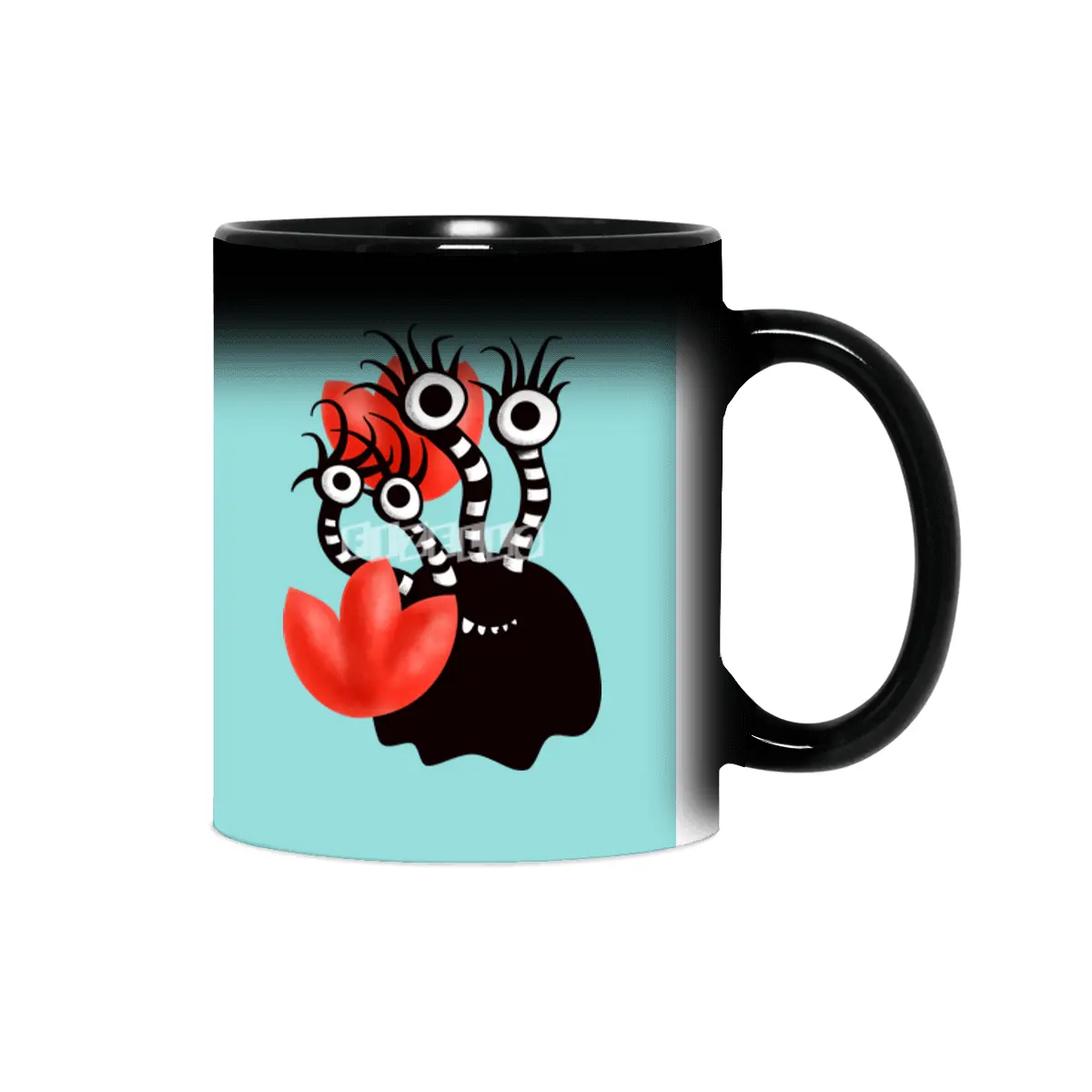 Cute Black Monster With Abstract Tulips Sihirli Kupa