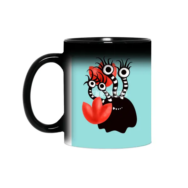 Cute Black Monster With Abstract Tulips Sihirli Kupa